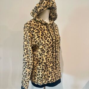 Leopard Print Fuzzy Cozy Plush Hoodie Sweater Loungewear